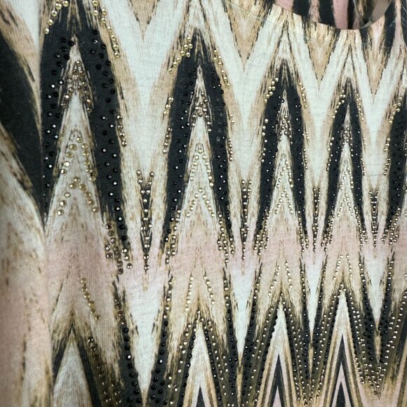 Chicos Mixed Print Top Sz 2 (12 14 Large) Sheer Sleeves Embellished 3/4 Sleeve - Picture 7 of 12